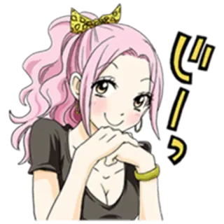 😀 958d25f9 じーっ gadis anime, rambut pink, menyeringai, imut, jepang, stiker whatsapp sticker