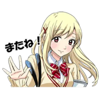 👋 a04a977b またね! gadis anime, pirang, salam, melambai, jepang, seragam sekolah whatsapp sticker