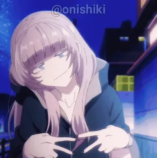 ✌️ 88244f8b @onishiki anime, roze haar, meisje, cartoon, hoodie, nacht telegram sticker