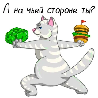 ❓ a84af444 А на чьей стороне ты? кот, бургер, брокколи, вопрос, еда telegram sticker