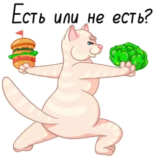 🍔 e0a4e99e Есть или не есть? кот, бургер, брокколи, еда, дилемма, смешной, вопрос telegram sticker