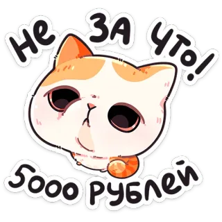 ❤️ 08b1c0a5 Не за что! 
5000 рублей gato, adesivo, fofo, dinheiro, russo, desenho animado, laranja, branco telegram sticker