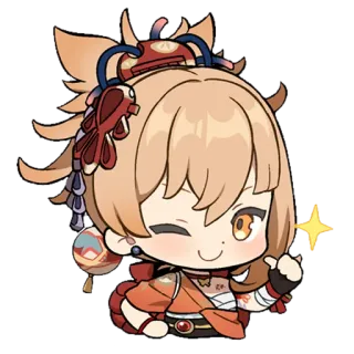 ✨ 4a1f3a02 Yoimiya Genshin Impact 动漫, 原神, 宵宫, 电子游戏, 角色, 贴纸, 可爱, 眨眼 telegram sticker