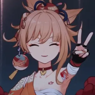 ✌️ d90b2e9e Yoimiya Genshin Impact 动漫, 游戏, 宵宫, 原神, 角色, 微笑, 剪刀手 telegram sticker