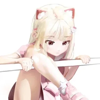 🍓 cb3af52b Anime meisje, Kawaii, Schattig, Cartoon, Illustratie, Kunstwerk, Kattenoren, Roze, Lolita telegram sticker