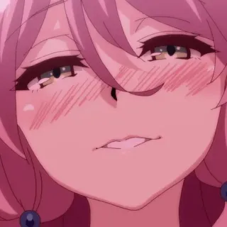 😁 cc91e959 anime, roze haar, blozen, vrouwelijk, zelfgenoegzaam telegram sticker