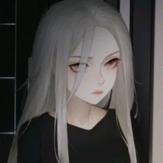 🤔 e85ad1e6 anime, meisje, verdrietig, portret, lang haar, zwarte kleding, digitale kunst telegram sticker