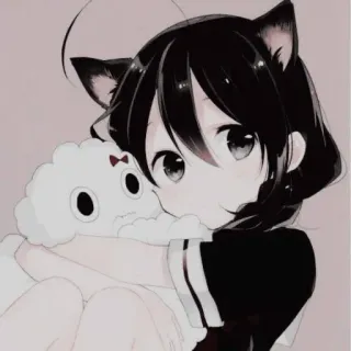 🖤 f724e162 Anime, Kattenoren, Kawaii, Schattig, Meisje, Knuffel, Manga telegram sticker