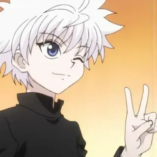 ✌️ fcb70db6 Killua Zoldyck Hunter x Hunter Anime, Killua, Hunter x Hunter, Vredesteken, Knipoog telegram sticker