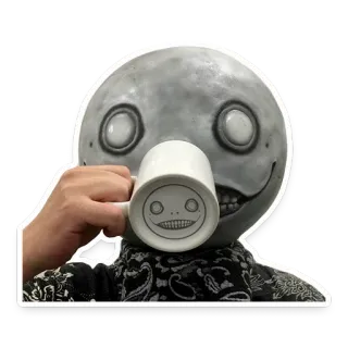 👁 0f7ad857 Emil Nier 비디오 게임, 에밀, 니에르, 캐릭터, 마스크, 달, 컵 telegram sticker