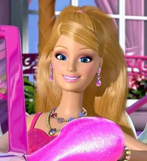 😀 9123cf5f Barbie Barbie, cartoon, doll, blonde, pink, jewelry, fashion telegram sticker