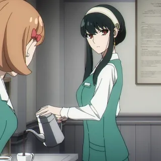 💄 997a3964 Yor Forger Spy x Family anime, yor forger, spy x family, waitress, black hair, red eyes whatsapp sticker