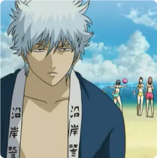 🍡 4850d876 Gintoki Sakata Gintama 沿岸警察 อนิเมะ, ชายหาด, กินทามะ, ซากาตะ กินโทกิ, ตัวละคร, ญี่ปุ่น telegram sticker