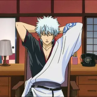 🍡 a59b9546 Sakata Gintoki Gintama กินทามะ, ซากาตะ กินโทกิ, อนิเมะ, ผ่อนคลาย, นั่ง, ตัวละคร telegram sticker