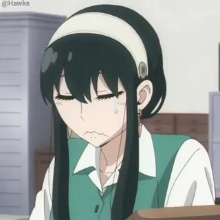 😢 4d8073c5 Yor Forger Spy × Family anime, cartone animato, spy x family, yor forger, triste, piangere, donna, cerchietto telegram sticker