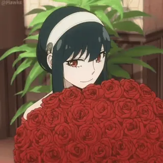🌹 c23bfdcc Yor Forger Spy × Family Yor Forger, Spy × Family, Anime, Fiori, Rose rosse, Personaggio, Opera d'arte telegram sticker