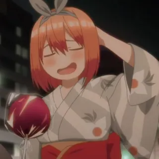 🍑 dd57a5da Yotsuba Nakano The Quintessential Quintuplets Anime, Chica, Yukata, Linda, Pelo naranja, Dibujos animados, Feliz telegram sticker
