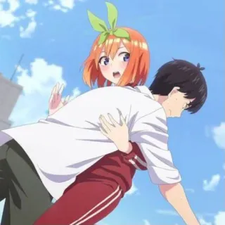 👒 209fecaa Yotsuba Nakano The Quintessential Quintuplets 애니메이션, 나카노 요츠바, 5등분의 신부, 포옹, 귀여운, 로맨틱 코미디 telegram sticker