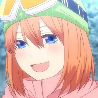 👒 6db382c4 애니메이션 소녀, 주황색 머리, 스키 장비, 귀여운, 만화, 인물 사진, 웃는 telegram sticker