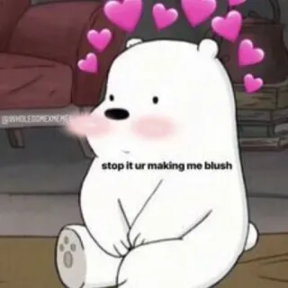 💗 3e74c9dc Ice Bear We Bare Bears stop it ur making me blush медведь, румянец, милый, сердечки, мультфильм whatsapp sticker