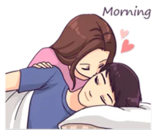 💏 45d84541 Morning 爱, 情侣, 早上, 浪漫, 感情, 卡通, 拥抱, 亲吻 telegram sticker