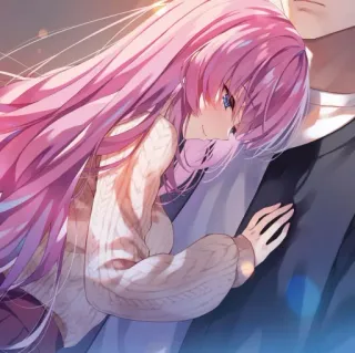 📕 6b0c1597 аниме, девушка, розовые волосы, свитер, милая telegram sticker
