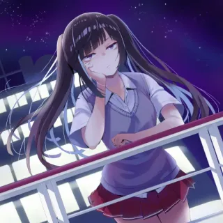 📕 964eed33 девочка аниме, хвостики, школьная форма, ночная сцена, милая, иллюстрация telegram sticker