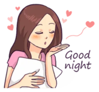 😴 f9e73f71 Good night сонный, спокойной ночи, сердечки, подушка, мультфильм, женщина whatsapp sticker