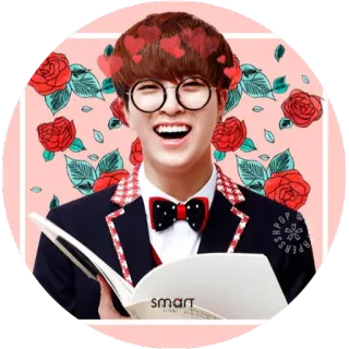 ♥️ 8c28fccf smart k-pop, мужчина, улыбка, сердечки, роза, очки, милый telegram sticker