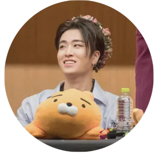 😊 a8bfa84b мужчина, корейский, цветочный венок, улыбка, плюшевая игрушка telegram sticker