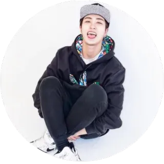 👅 cf7914ae мужчина, человек, толстовка, сидит, шляпа, кэжуал telegram sticker