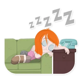 💤 8ac1c528 ZZZZ spać, zmęczony, drzemka, kreskówka, kanapa, odpoczynek, dziewczyna telegram sticker