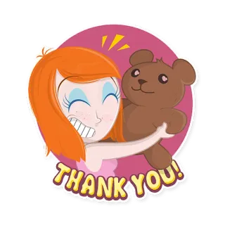 🐻 9e174882 THANK YOU! dziękuję, wdzięczny, przyjaźń, kreskówka, uroczy, pluszowy miś, dziewczyna telegram sticker