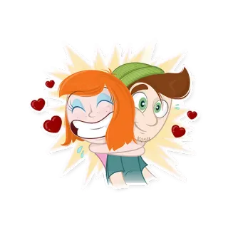 💑 bb7aa2c6 Kreskówka, Para, Przytulanie, Miłość, Serca, Romantyzm telegram sticker