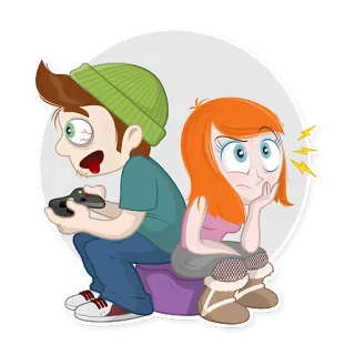 😒 e7823f2c para, gry, związek, kreskówka, irytacja telegram sticker