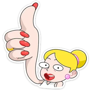 👍 bfe1aca9 ผู้หญิง, ยกนิ้วโป้ง, การ์ตูน, ผู้หญิง, ผมบลอนด์, คิดบวก telegram sticker