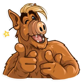 😉 3acc58cf ALF АЛФ, персонаж, мультфильм, большой палец вверх, инопланетянин, улыбающийся telegram sticker