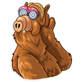 🤓 a306a2f9 Alf Пришелец, Смешной, Очки, Коричневый, Мультфильм, ТВ-шоу, 80-е telegram sticker