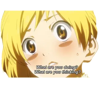 😥 59ec0148 What are you doing? What are you thinking? animé, question, gêné, rougir telegram sticker