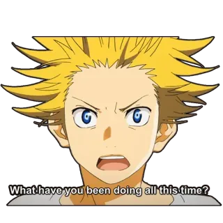 😲 98adbe6b What have you been doing all this time? animé, garçon, en colère, question, expression telegram sticker