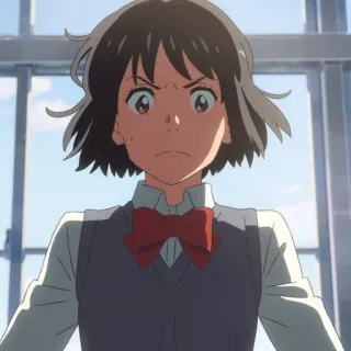 🍣 064a6876 Mitsuha Miyamizu Your Name Anime, Mundur szkolny, Kobieta, Mitsuha Miyamizu, Your Name, Zła telegram sticker