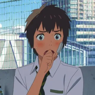🍣 53f912c8 Taki Tachibana Your Name Anime, Postać, Mundur szkolny, Zaskoczony, Taki Tachibana, Your Name, Emocjonalny telegram sticker