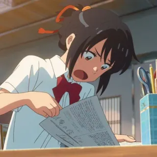 🍣 5f490253 Mitsuha Miyamizu Your Name Anime, Uczennica, Zaskoczona, Mitsuha, Your Name, Dziewczyna Anime telegram sticker