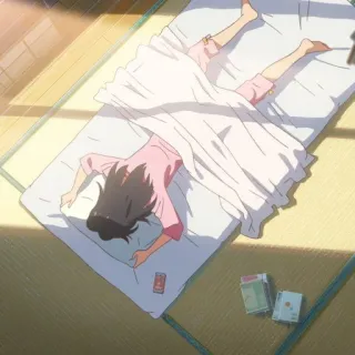 🍣 cbc1f542 osoba, łóżko, leżący, wewnątrz, zmęczony, śpiący telegram sticker