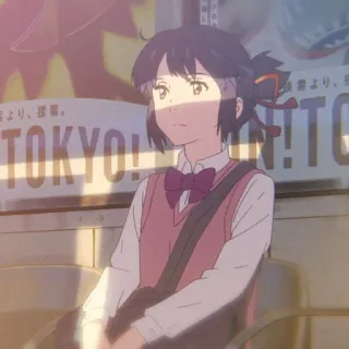 🍣 e6eb04f3 Mitsuha Miyamizu Your Name 東京より、 探索。TOKYO! Anime, Dziewczyna, Your Name, Mitsuha Miyamizu, Japoński, Uczennica telegram sticker