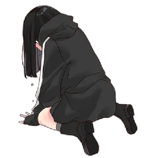 😭 11fe2817 garota anime, triste, chorando, cabelo preto, moletom com capuz, sombrio whatsapp sticker