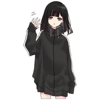 👋 91a3a86e garota anime, acenando, cabelo preto, fofa, desenho animado, mangá whatsapp sticker