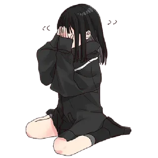 😔 abe280ad garota anime, chorando, triste, emocional, sentada, cabelo preto whatsapp sticker
