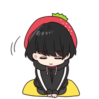 😌 5c53a56b 애니메이션, 만화, 캐릭터, 카와이, 귀여운, 딸기 모자 telegram sticker