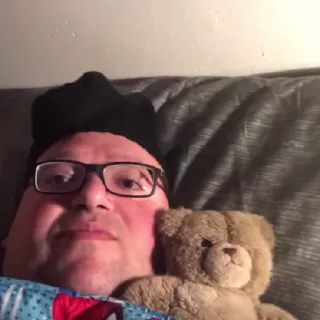 🍢 319fd0af man, teddy bear, portrait, glasses, person, selfie telegram sticker